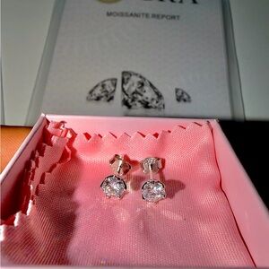 Classic Silver Stud Earrings with Clear Stones - Women Accessories